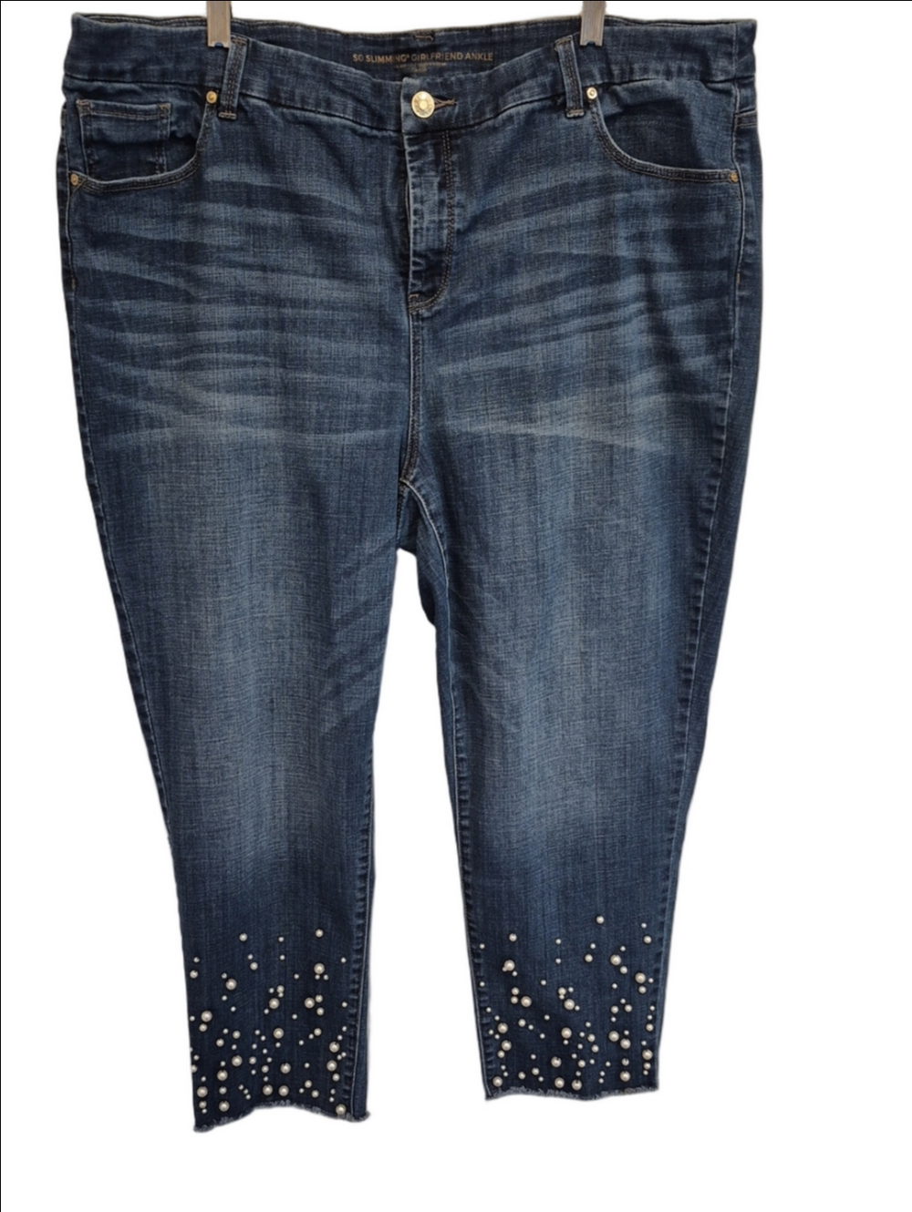 Chico's So Slimming Girlfriend Dark Blue Pearl-Studded Ankle Jeans Chico's 4
